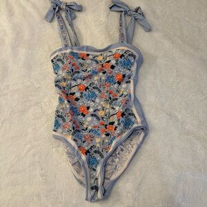 Light Blue Floral Tie-Shoulder One-Piece Swimsuit